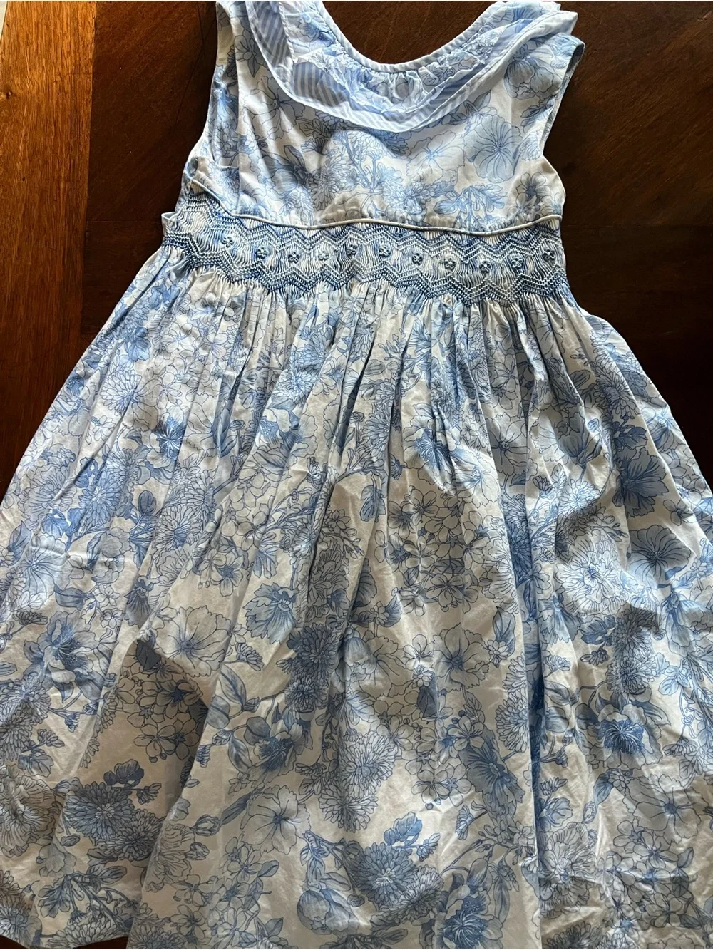 Luli & Me Blue and White Floral Smocked Waist Dress